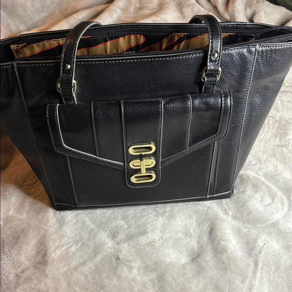 Nine West Black Tote Bag with Gold Accents